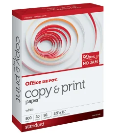 Office DepotĀ® Multi-Use Printer & Copy Paper, 1 Ream, White, Letter (8.5" x 11"), 500 Sheets Per Ream, 20 Lb, 92 Brightness, 851201RM