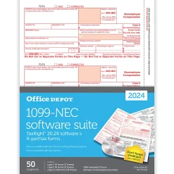 Office Depot® 1099-NEC Laser Tax Forms With Software, 4-Part, 3-Up, 8-1/2" x 11", Pack Of 50 Form Sets, NEC7205924