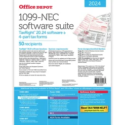 Office Depot® 1099-NEC Laser Tax Forms With Software, 4-Part, 3-Up, 8-1/2