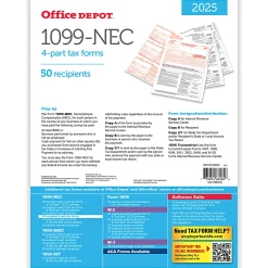 Office Depot® 1099-NEC Laser Tax Forms, 4-Part, 3-Up, 8-1/2" x 11", Pack Of 50 Form Sets