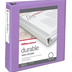 Office Depot® 3-Ring Durable View Binder, 2" Round Rings, 49% Recycled, Purple