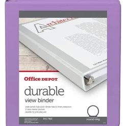 Office Depot® 3-Ring Durable View Binder, 1" Round Rings, 49% Recycled, Purple
