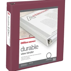 Office Depot® 3-Ring Durable View Binder, 1-1/2" Round Ring, Berry Plum