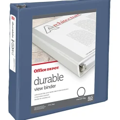 Office Depot® 3-Ring Durable View Binder, 2" Round Ring, Serene Blue