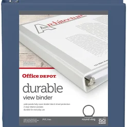 Office Depot® 3-Ring Durable View Binder, 1-1/2" Round Ring, Serene Blue