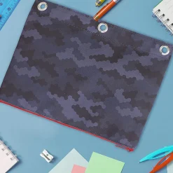 Office Depot® 3-Ring Pencil Pouch, 7" x 9-13/20", Gray/Black Camo