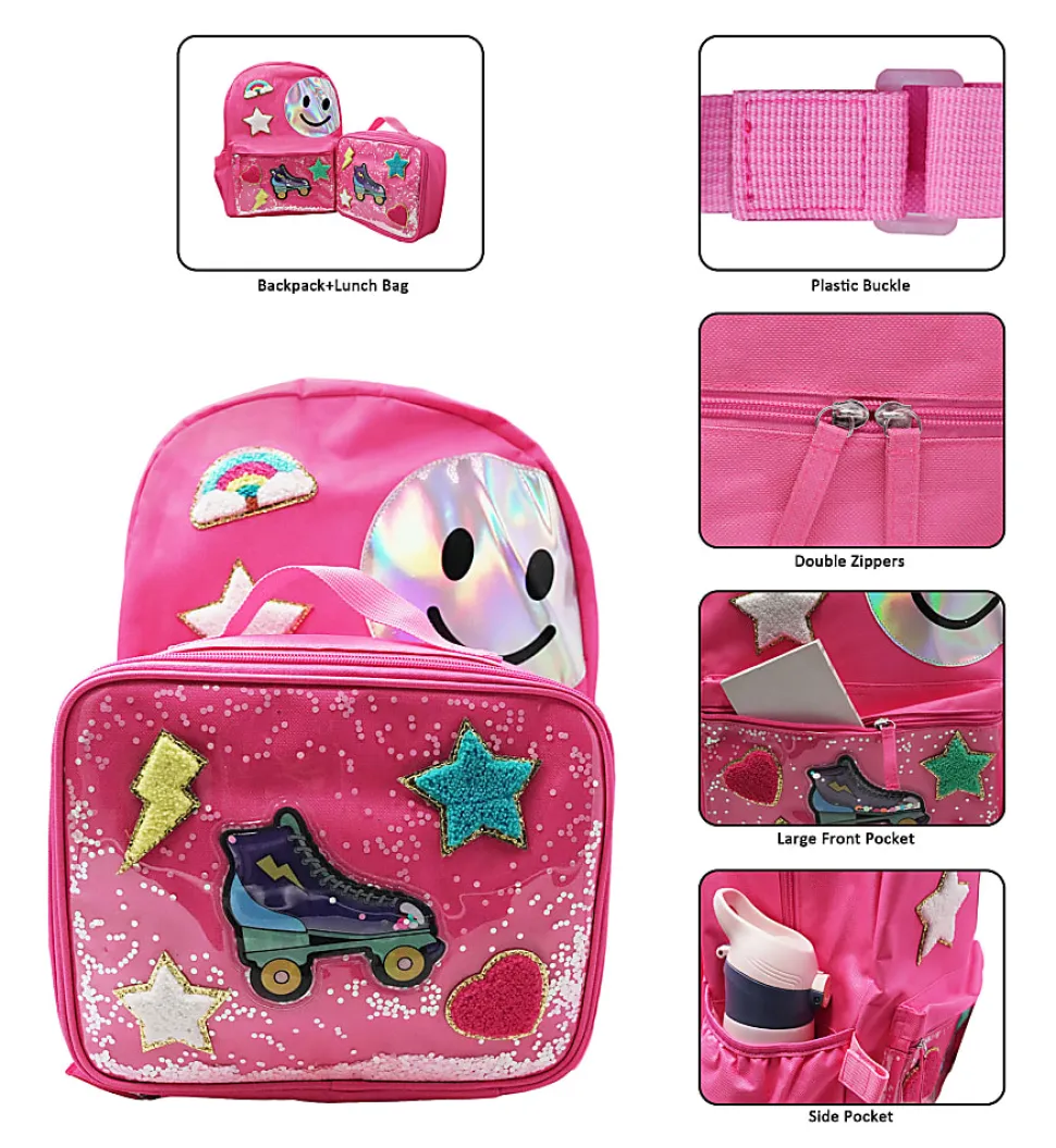 Office Depot® School Backpack And Lunch Box Set, Pink Roller Skate