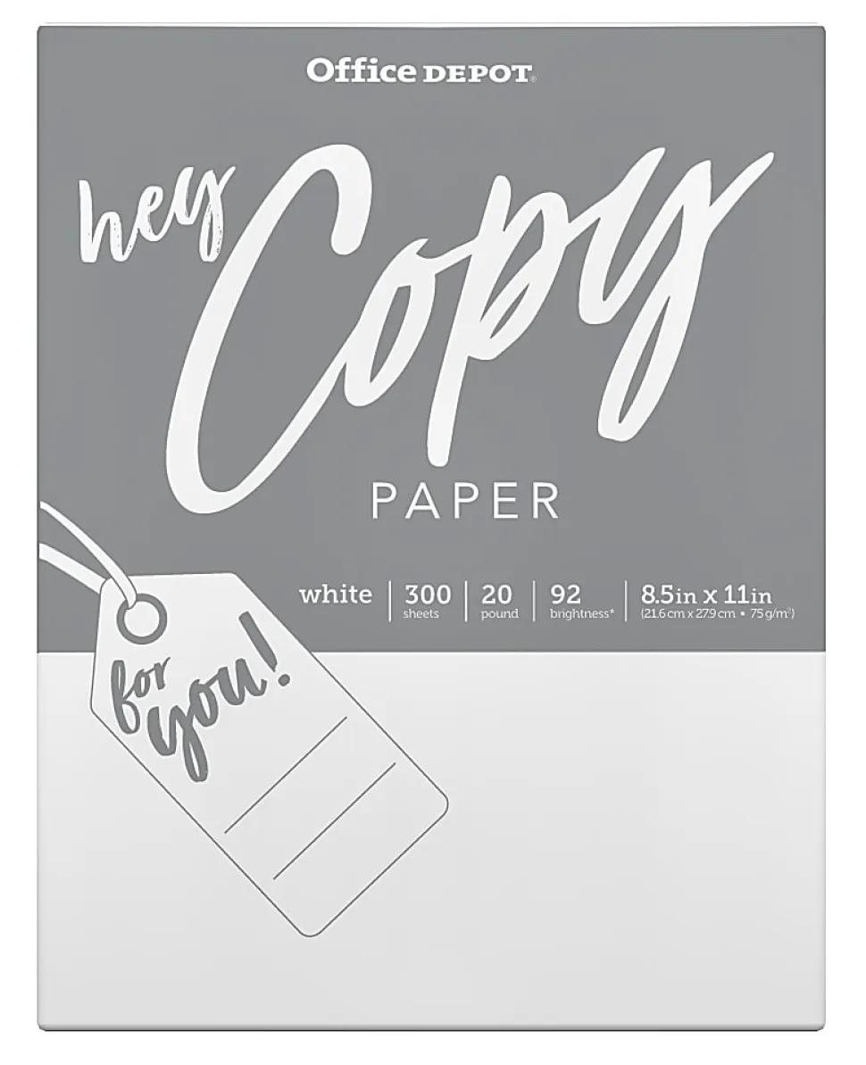 Office Depot® School Multi-Use Printer & Copy Paper, White, Letter (8.5" x 11"), 300 Sheets Per Pack, 20 Lb, 92 Brightness
