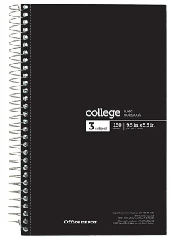Office Depot® Wirebound Notebooks, 6" x 9-1/2", 3 Subjects, College Ruled, 150 Sheets, Assorted Colors, Pack Of 6 Notebooks
