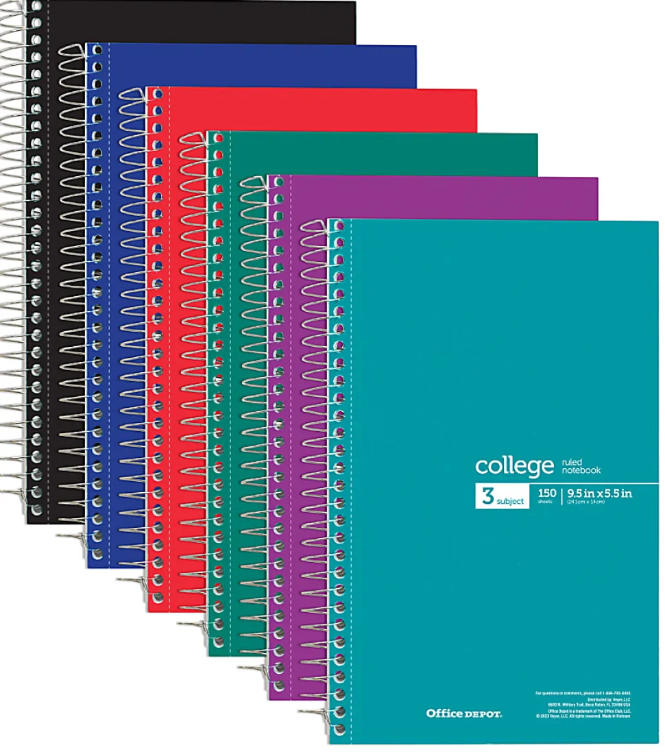 Office Depot® Wirebound Notebooks, 6" x 9-1/2", 3 Subjects, College Ruled, 150 Sheets, Assorted Colors, Pack Of 6 Notebooks