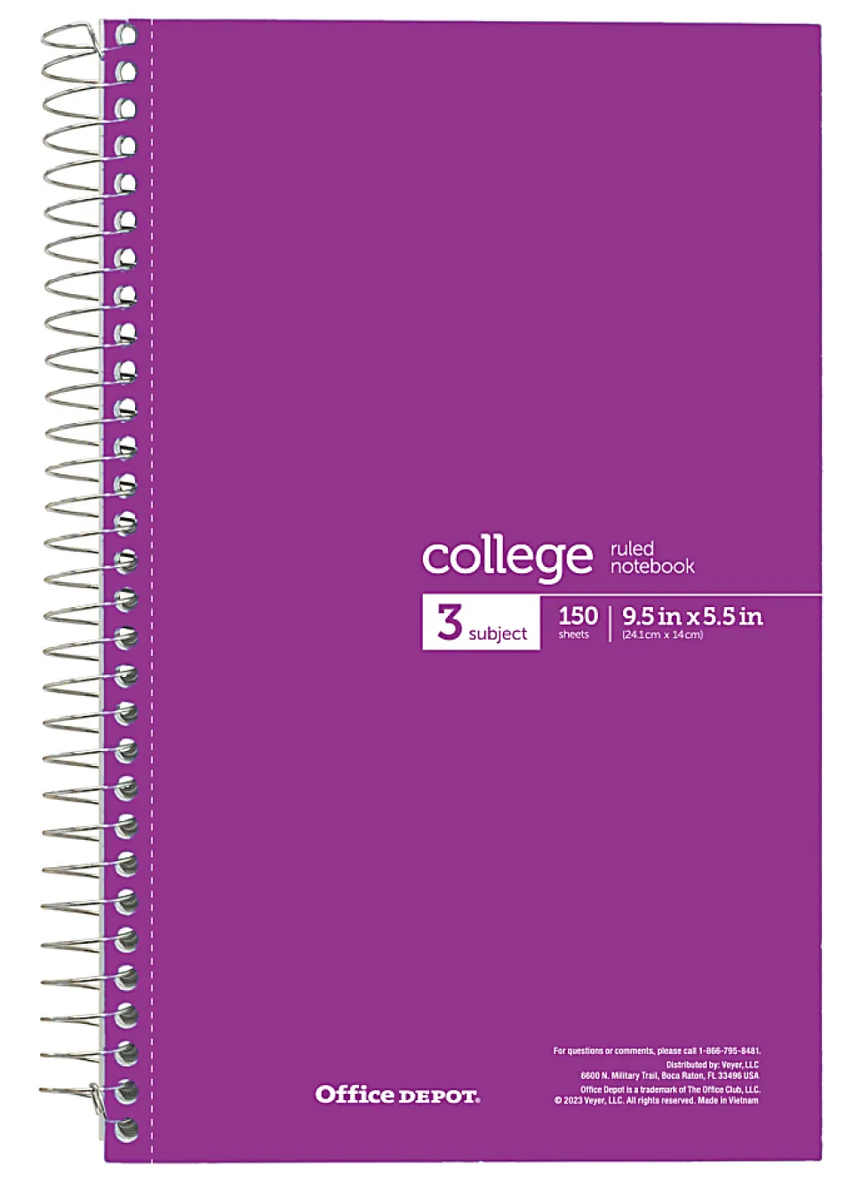 Office Depot® Wirebound Notebooks, 6" x 9-1/2", 3 Subjects, College Ruled, 150 Sheets, Assorted Colors, Pack Of 6 Notebooks