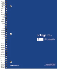 Office DepotĀ® Wirebound Notebooks, 8 1/2" x 11", 5 Subjects, College Ruled, 180 Sheets, Assorted Colors, Pack Of 6 Notebooks
