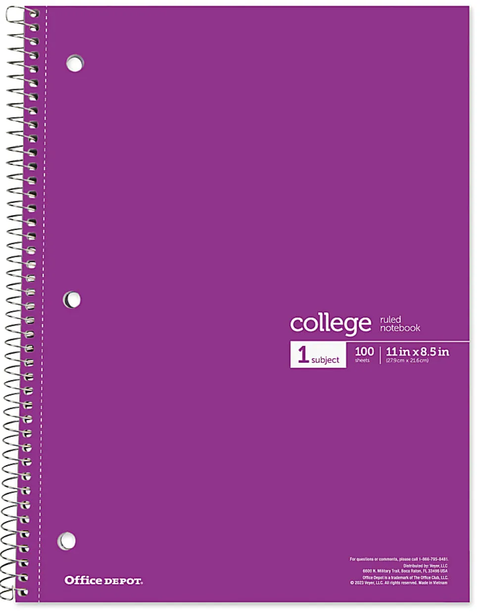 Office Depot® Wirebound Notebooks, 8 1/2" x 11", 1 Subject, College Ruled, 100 Sheets, Assorted Colors, Pack Of 6 Notebooks
