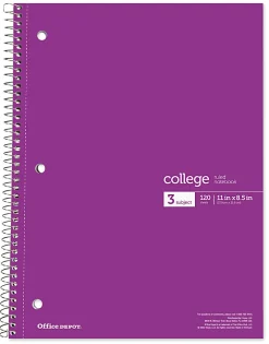 Office DepotĀ® Wirebound Notebooks, 8-1/2" x 11", 3 Subjects, College Ruled, 120 Sheets, Assorted Colors, Pack Of 6 Notebooks