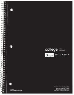 Office Depot® Wirebound Notebooks, 8-1/2" x 11", 3 Subjects, College Ruled, 120 Sheets, Assorted Colors, Pack Of 6 Notebooks