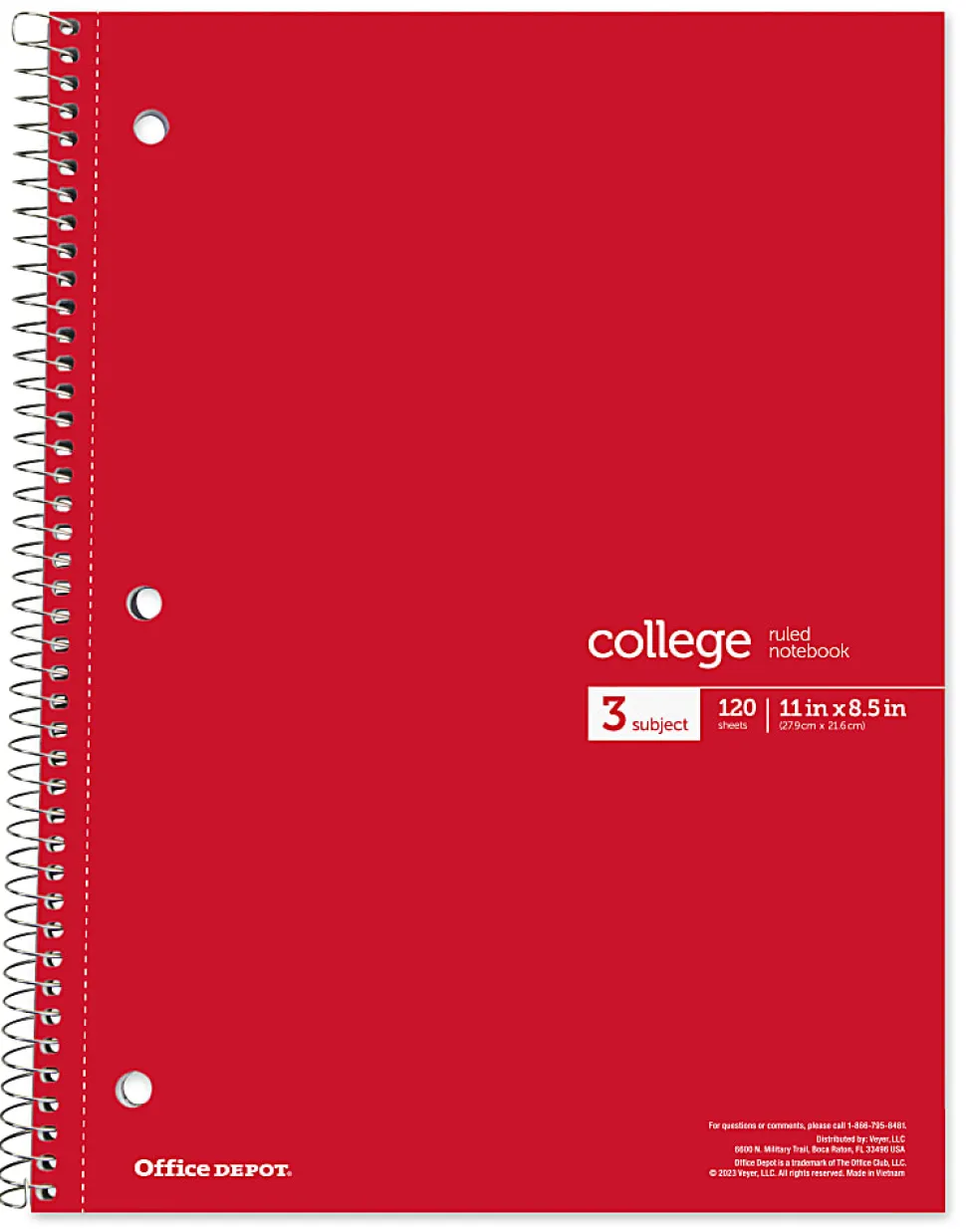 Office Depot® Wirebound Notebooks, 8-1/2" x 11", 3 Subjects, College Ruled, 120 Sheets, Assorted Colors, Pack Of 6 Notebooks