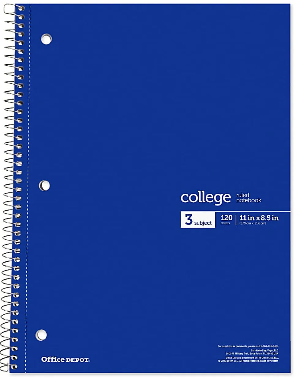 Office Depot® Wirebound Notebooks, 8-1/2" x 11", 3 Subjects, College Ruled, 120 Sheets, Assorted Colors, Pack Of 6 Notebooks