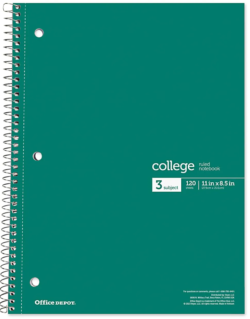 Office Depot® Wirebound Notebooks, 8-1/2" x 11", 3 Subjects, College Ruled, 120 Sheets, Assorted Colors, Pack Of 6 Notebooks
