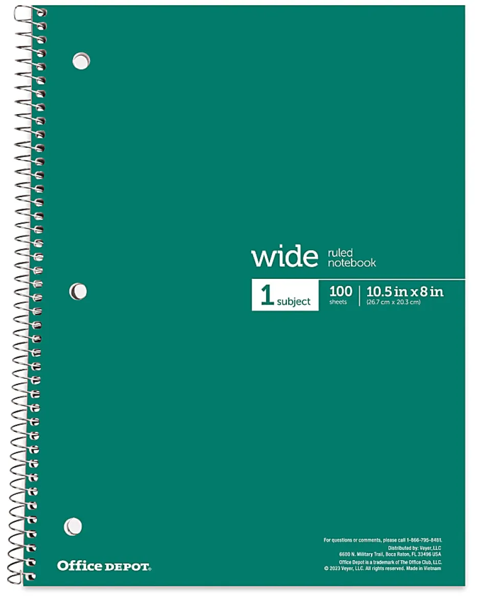 Office Depot® Wirebound Notebooks, 8" x 10-1/2", 1 Subject, Wide Ruled, 100 Sheets, Assorted Colors, Pack Of 6 Notebooks