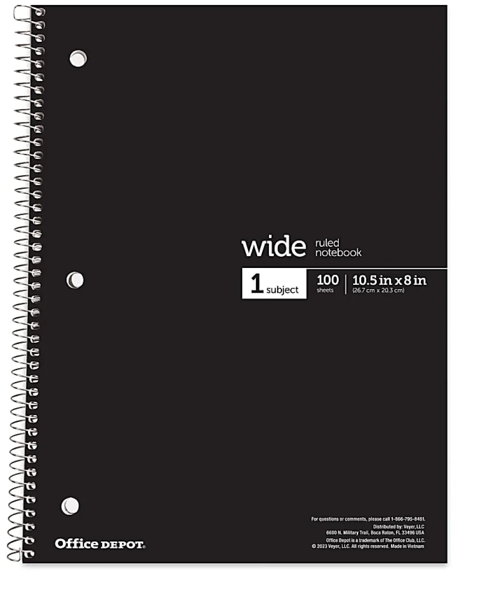 Office Depot® Wirebound Notebooks, 8" x 10-1/2", 1 Subject, Wide Ruled, 100 Sheets, Assorted Colors, Pack Of 6 Notebooks