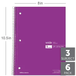 Office DepotĀ® Wirebound Notebooks, 8" x 10-1/2", 3 Subjects, Wide Ruled, 120 Sheets, Assorted Colors, Pack Of 6 Notebooks