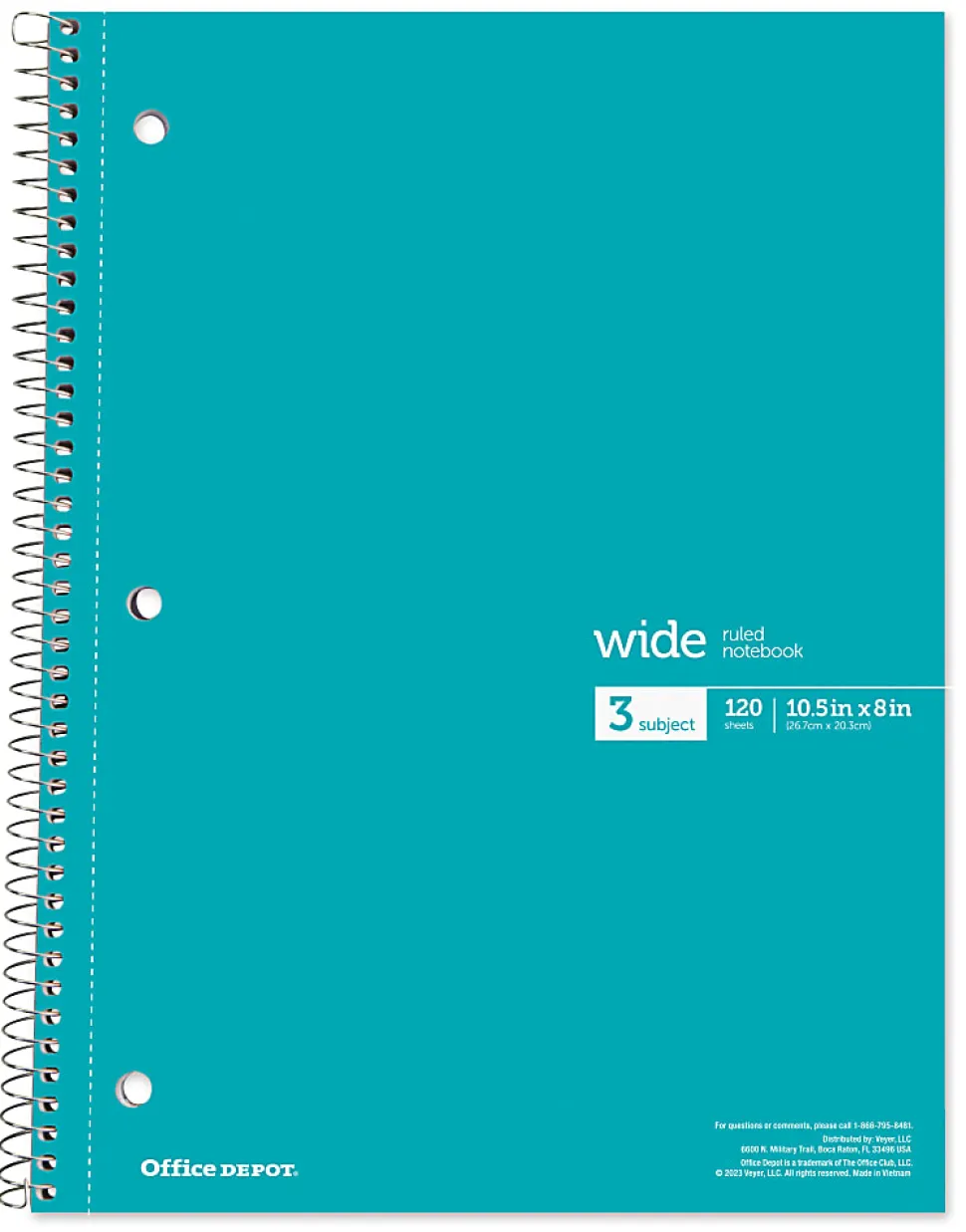 Office Depot® Wirebound Notebooks, 8" x 10-1/2", 3 Subjects, Wide Ruled, 120 Sheets, Assorted Colors, Pack Of 6 Notebooks