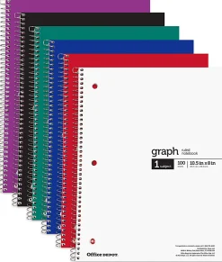 Office DepotĀ® Wirebound Notebooks, 8" x 10-1/2", 1 Subject, Quad Ruled, 100 Sheets, Assorted Colors, Pack Of 6 Notebooks