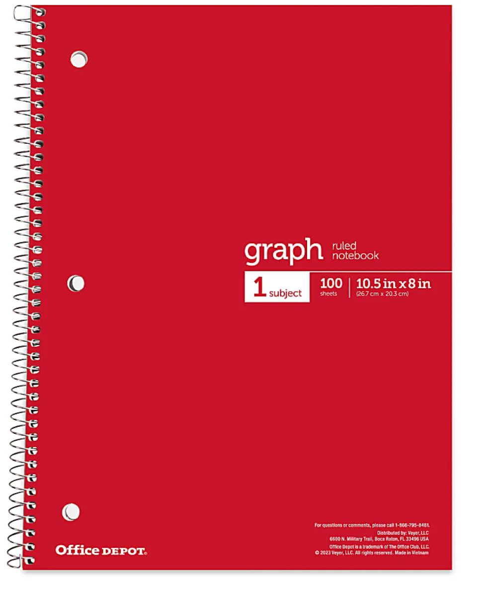 Office Depot® Wirebound Notebooks, 8" x 10-1/2", 1 Subject, Quad Ruled, 100 Sheets, Assorted Colors, Pack Of 6 Notebooks