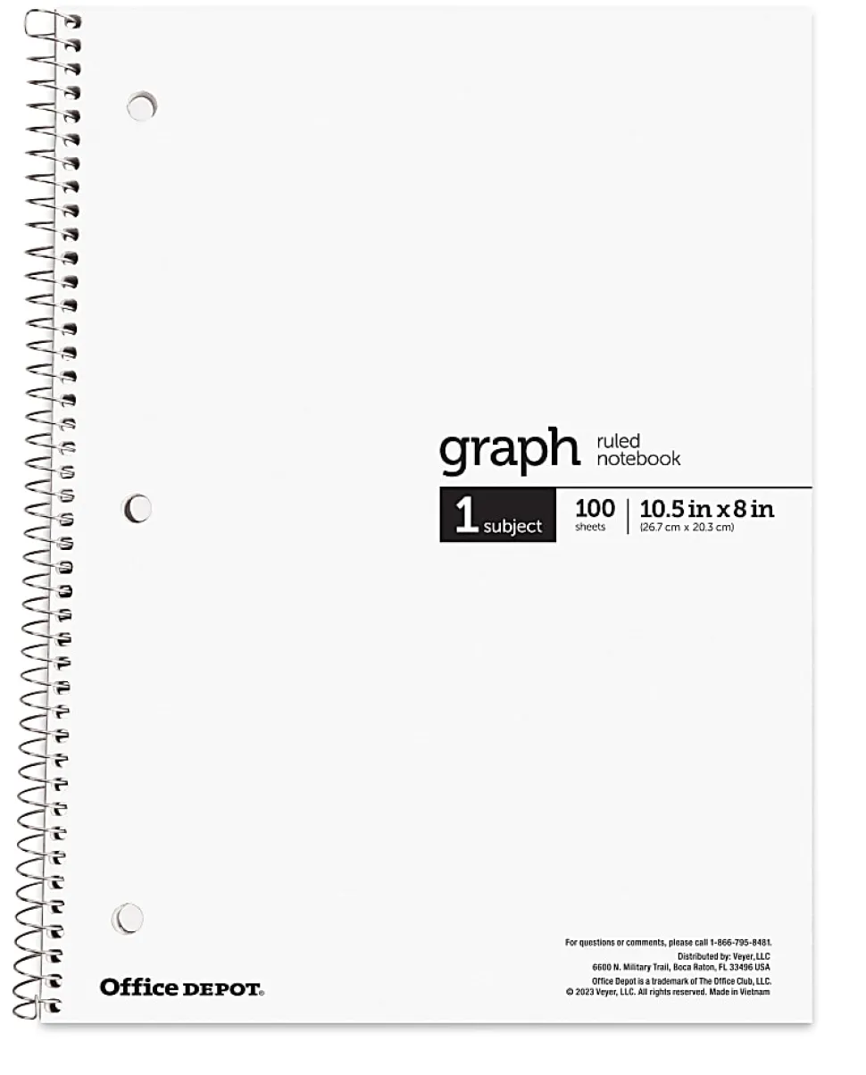 Office Depot® Wirebound Notebooks, 8" x 10-1/2", 1 Subject, Quad Ruled, 100 Sheets, Assorted Colors, Pack Of 6 Notebooks