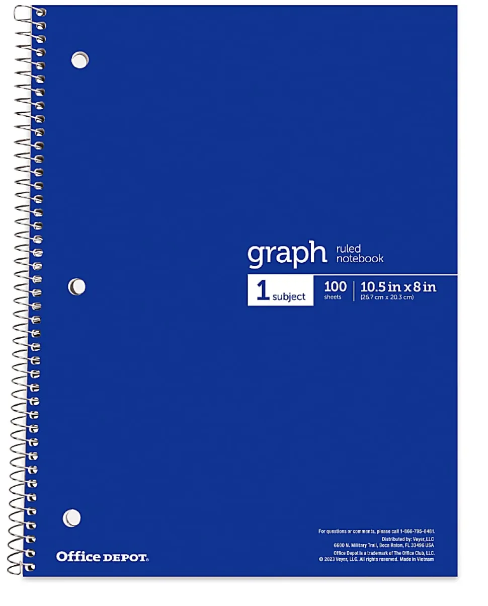 Office Depot® Wirebound Notebooks, 8" x 10-1/2", 1 Subject, Quad Ruled, 100 Sheets, Assorted Colors, Pack Of 6 Notebooks