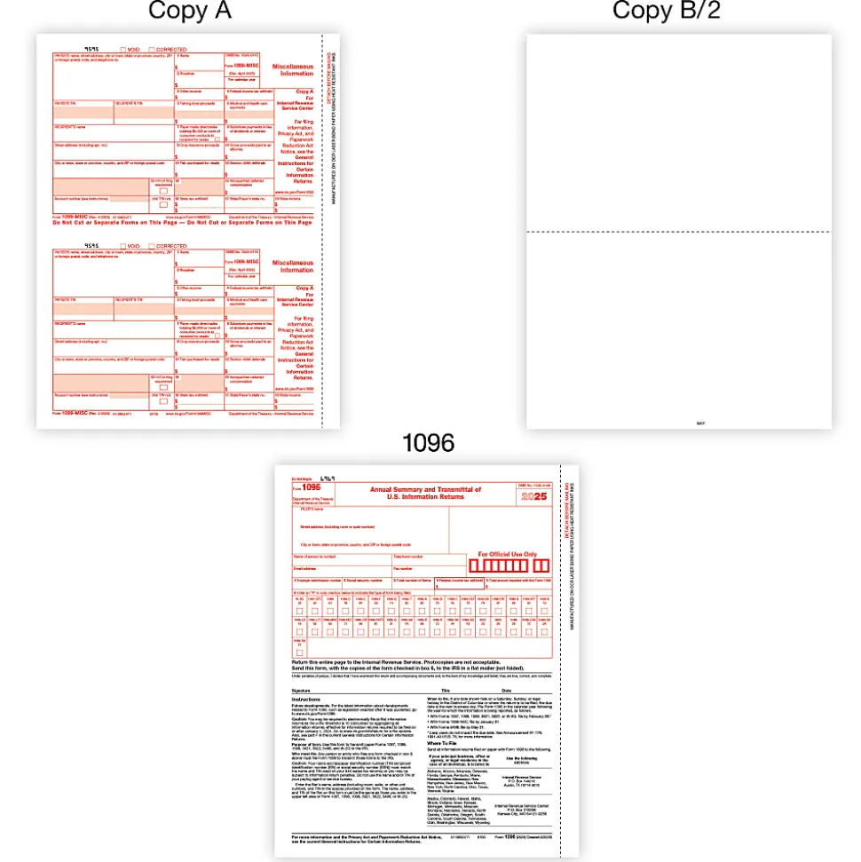 Office Depot® W-2/1099 Laser Form Sets With Envelopes And Software, 6-Part/4-Part, 8-1/2" x 11", Pack Of 50 Form Sets, 1202325
