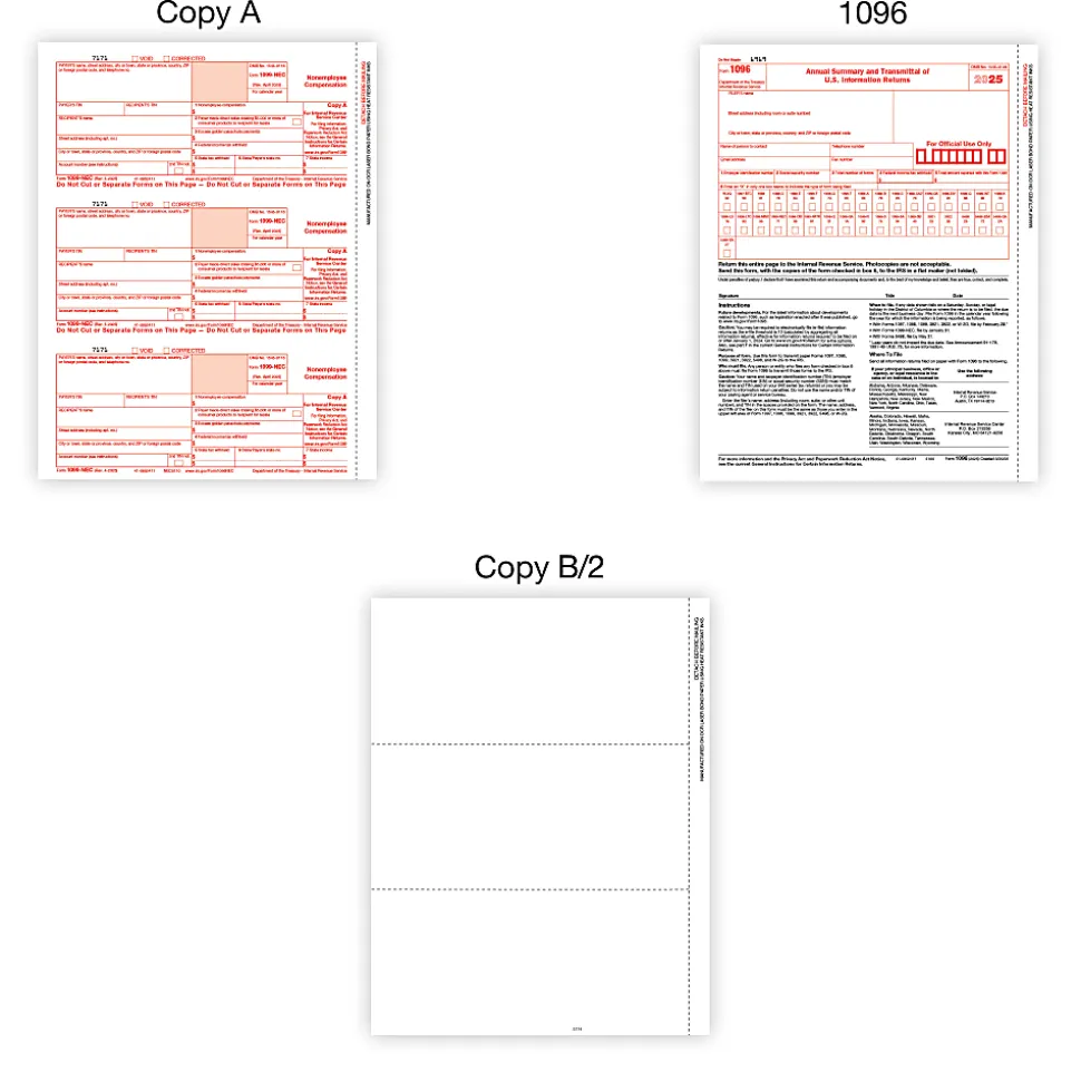 Office Depot® W-2/1099 Laser Form Sets With Envelopes And Software, 6-Part/4-Part, 8-1/2" x 11", Pack Of 50 Form Sets, 1202325