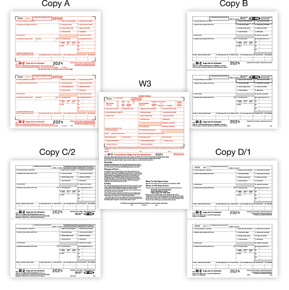 Office Depot® W-2 Laser Tax Forms, 6-Part, 2-Up, 8-1/2" x 11", Pack Of 25 Form Sets, 5602524