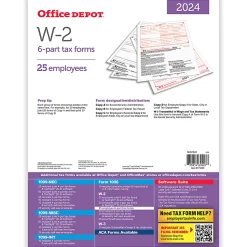 Office Depot® W-2 Laser Tax Forms, 6-Part, 2-Up, 8-1/2" x 11", Pack Of 25 Form Sets, 5602524