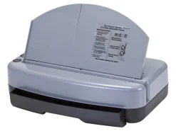 Officemate Electric 2 - 3 Hole Adjustable Eco-Punch, 30% Recycled, Black/Gray/Green