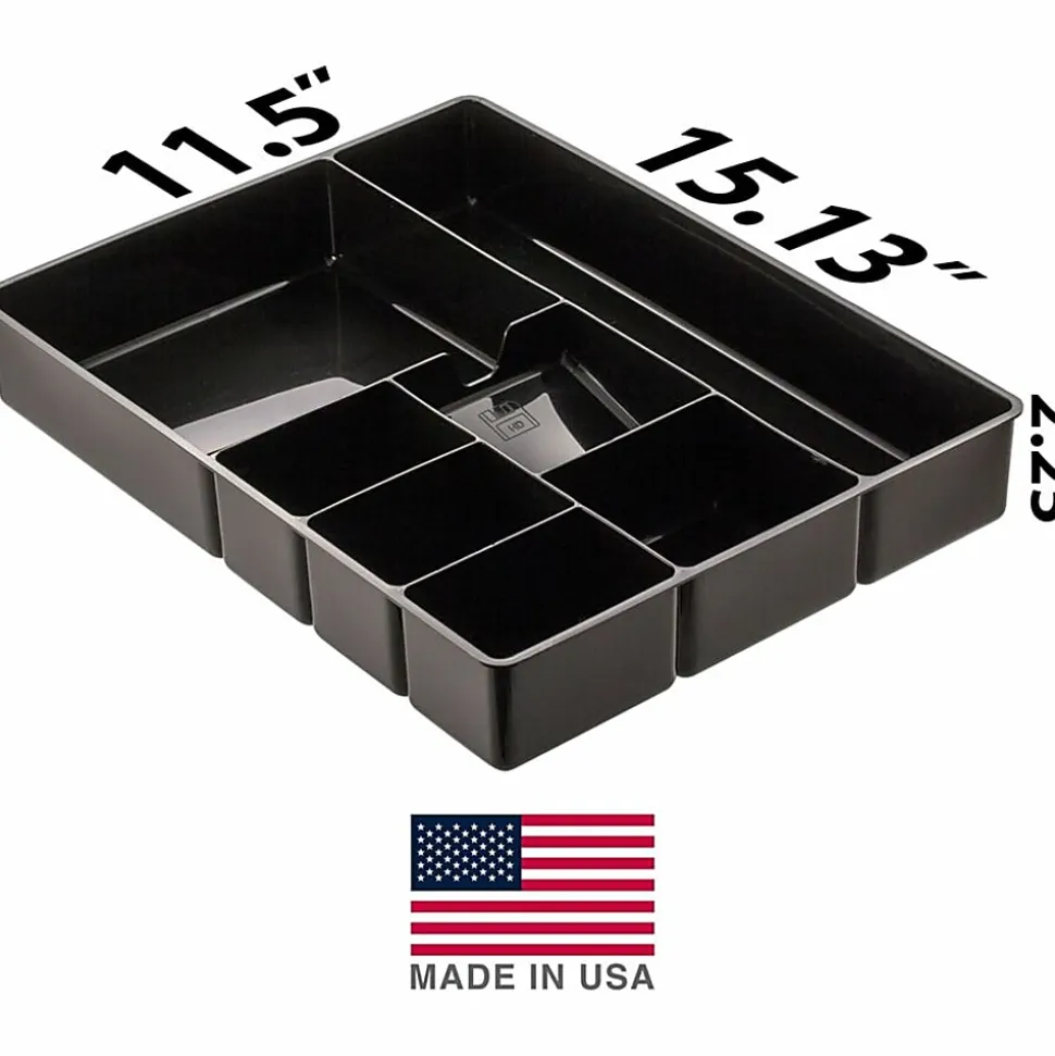 Officemate® Plastic 8-Compartment Storage Deep Drawer Organizer Tray, 2 1/4" x 15 1/8" x 11 1/2", Black
