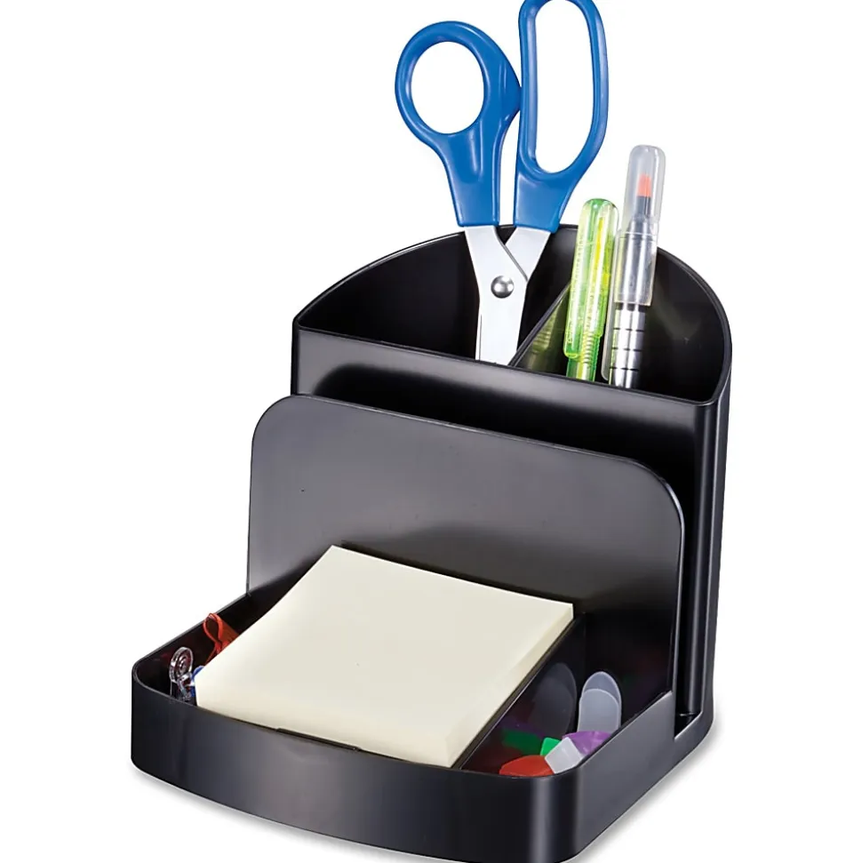 Officemate 26022 Recycled Deluxe Desktop Organizer, 5 Compartment, Black - 5 Compartment(s) - 5"x5.4"x 6.8" Depth - 26022