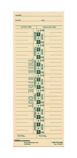OfficeMax 1-Sided Weekly Time Cards With Named Days, 3 3/8" x 9", Pack Of 400
