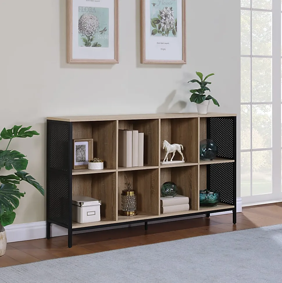 Office Star Ace 34”H 8-Cube Storage Bookcase, River Oak