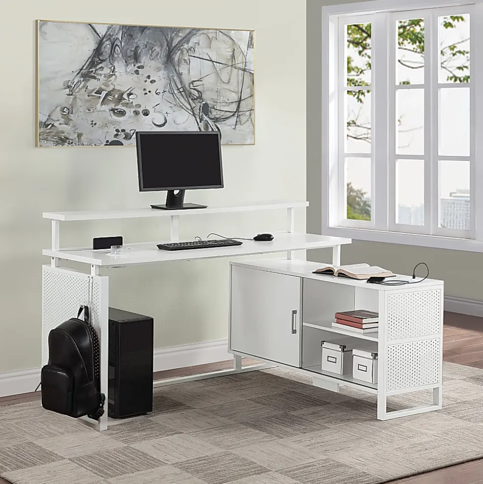 Office Star Ace 60"W L-Shaped Corner Desk, White
