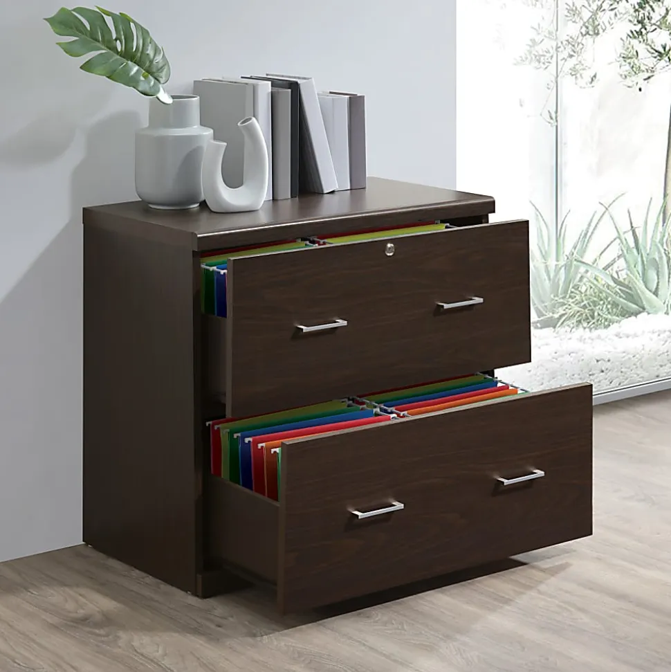 Office Star™ Alpine 30"W x 17"D Lateral 2-Drawer File Cabinet With Lockdowel™ Fastening System, Espresso