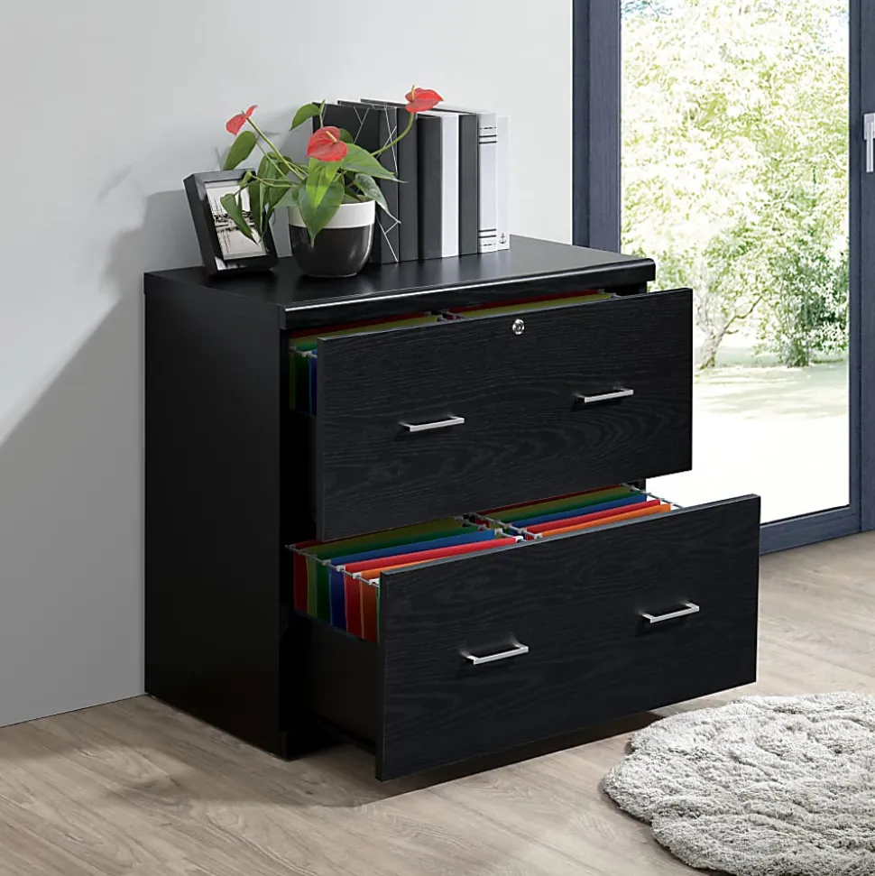 Office Star™ Alpine 30"W x 17"D Lateral 2-Drawer File Cabinet With Lockdowel™ Fastening System, Black