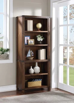 Office Star™ Baton Rouge 73"H 5-Shelf Bookcase, Brushed Walnut