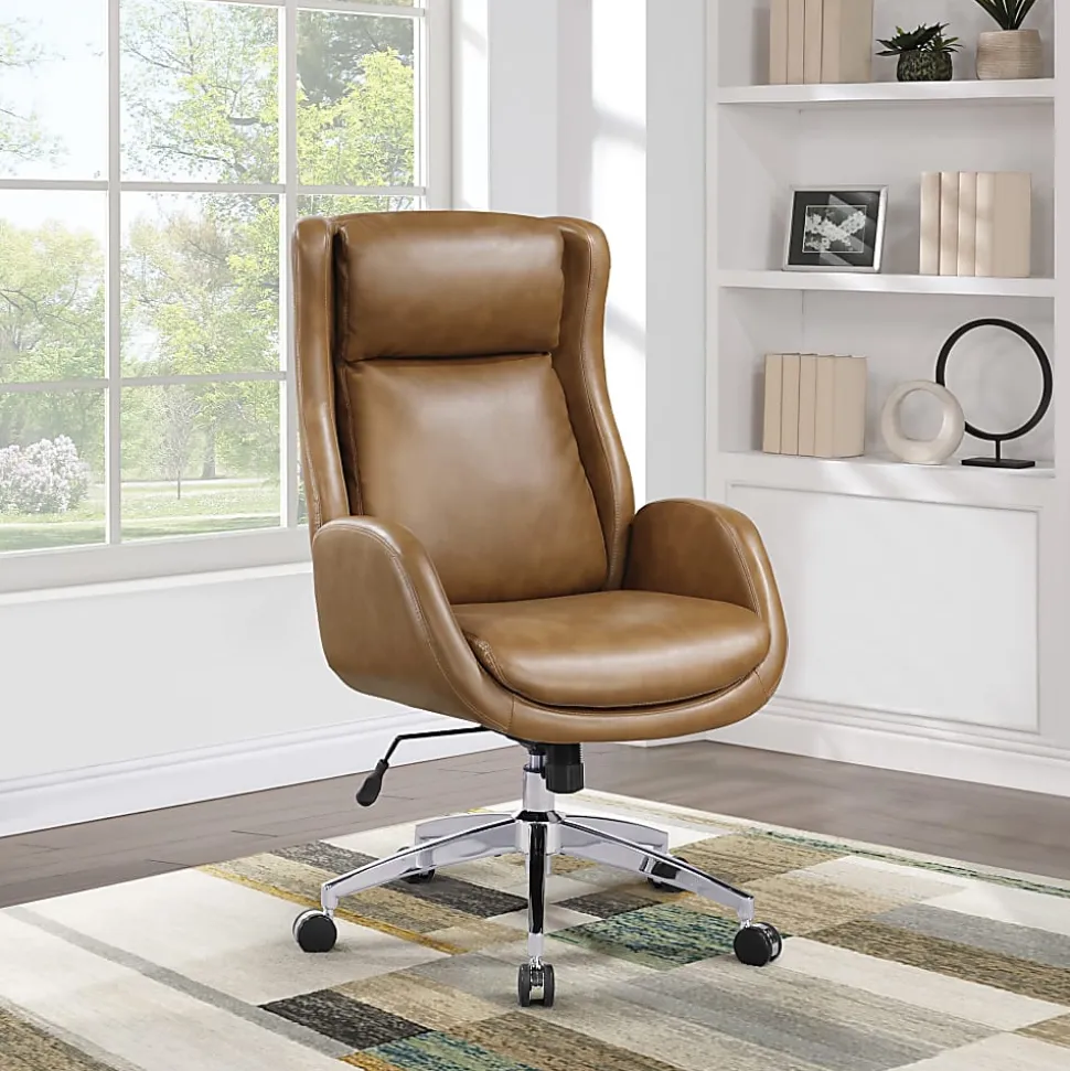 Office Star Blanchard Office Chair Ergonomic Faux Leather Mid-Back Task Chair, Nutmeg