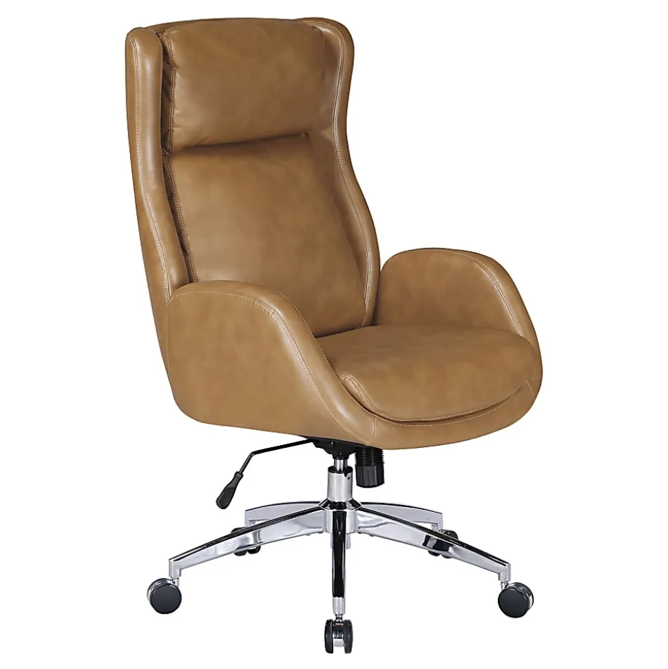 Office Star Blanchard Office Chair Ergonomic Faux Leather Mid-Back Task Chair, Nutmeg