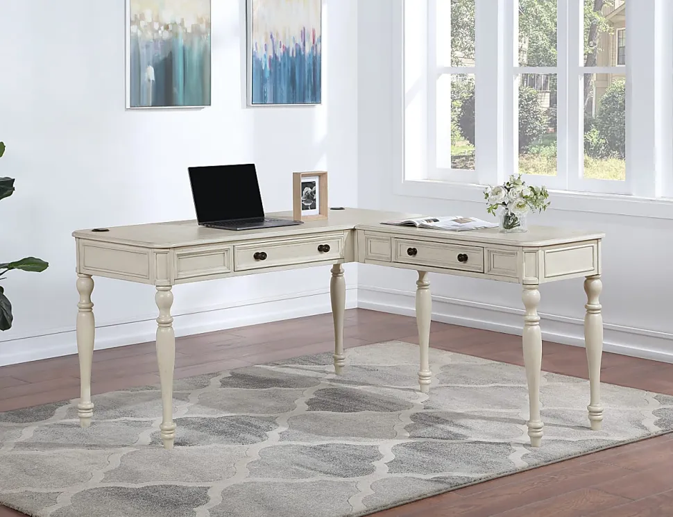 Office Star™ Country Meadows 60"W L-Shaped Computer Desk With Power, Antique White