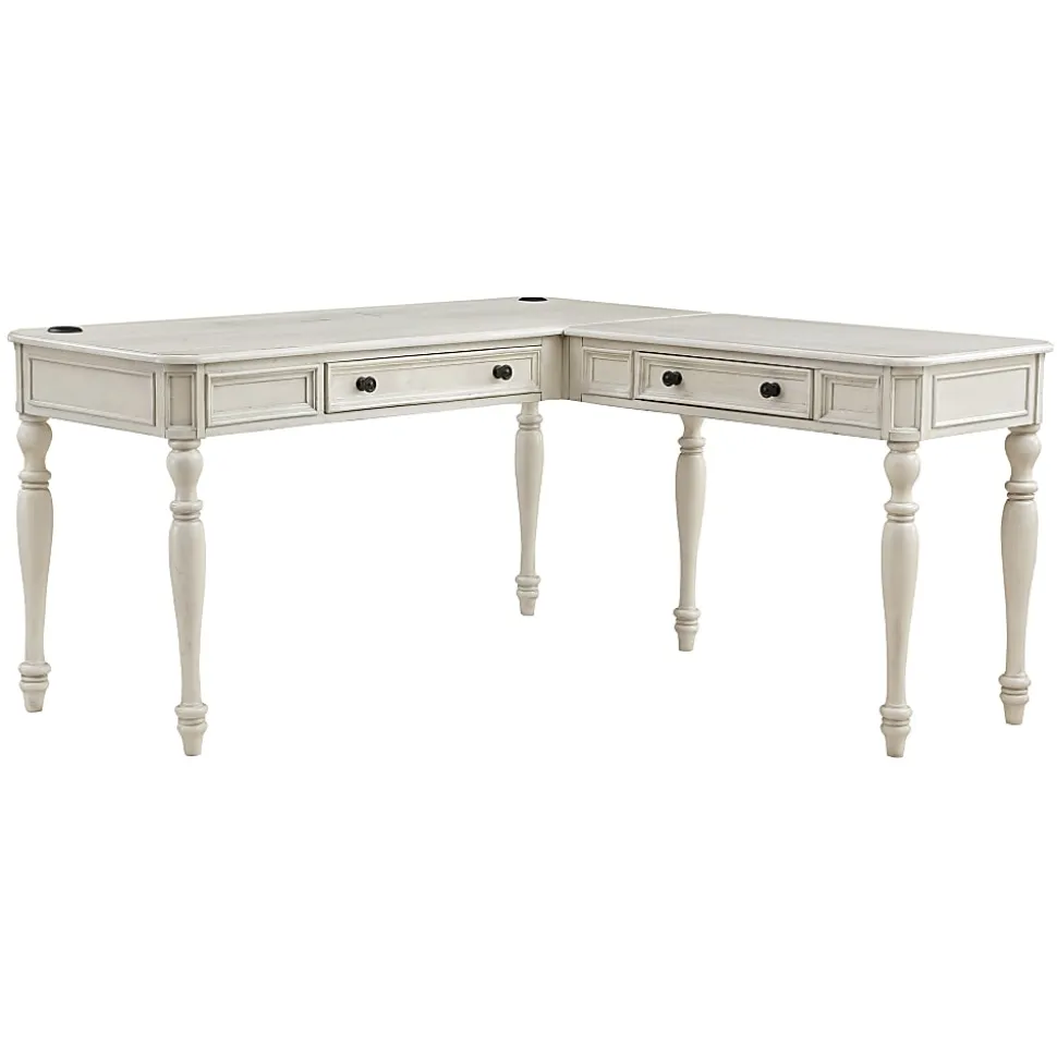 Office Star™ Country Meadows 60"W L-Shaped Computer Desk With Power, Antique White