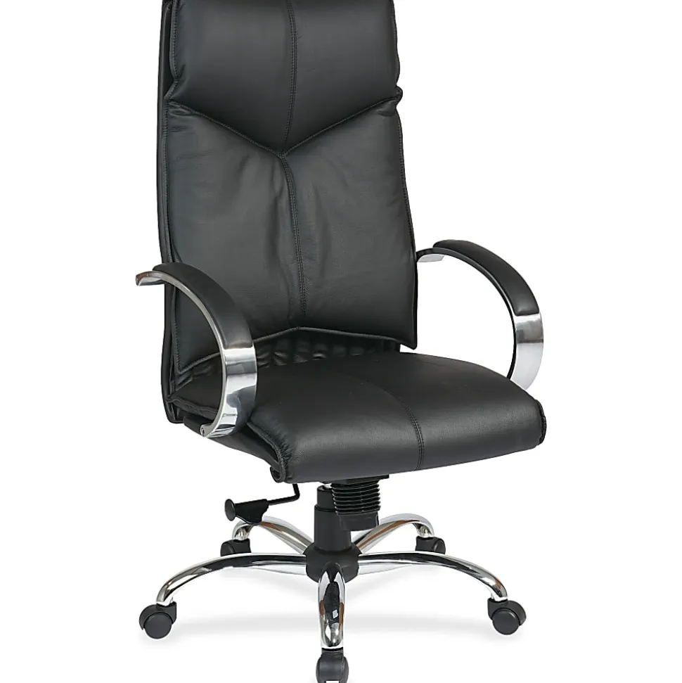 Office Star™ Deluxe Bonded Leather High-Back Chair, Black/Chrome