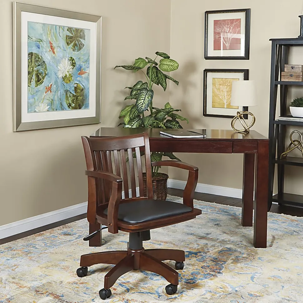 Office Star™ Deluxe Wood Banker's Chair With Padded Seat, Black/Espresso