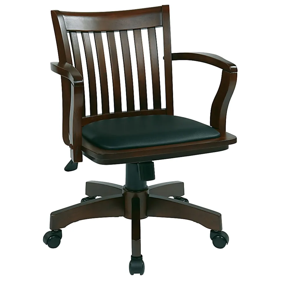 Office Star™ Deluxe Wood Banker's Chair With Padded Seat, Black/Espresso